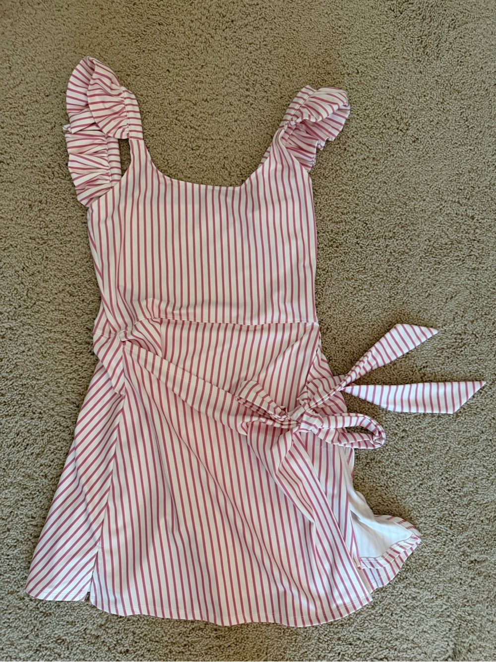 ShopFancyD Boutique - Pink Stripe Tie Front Ruffle Mini Athletic Dress - Small